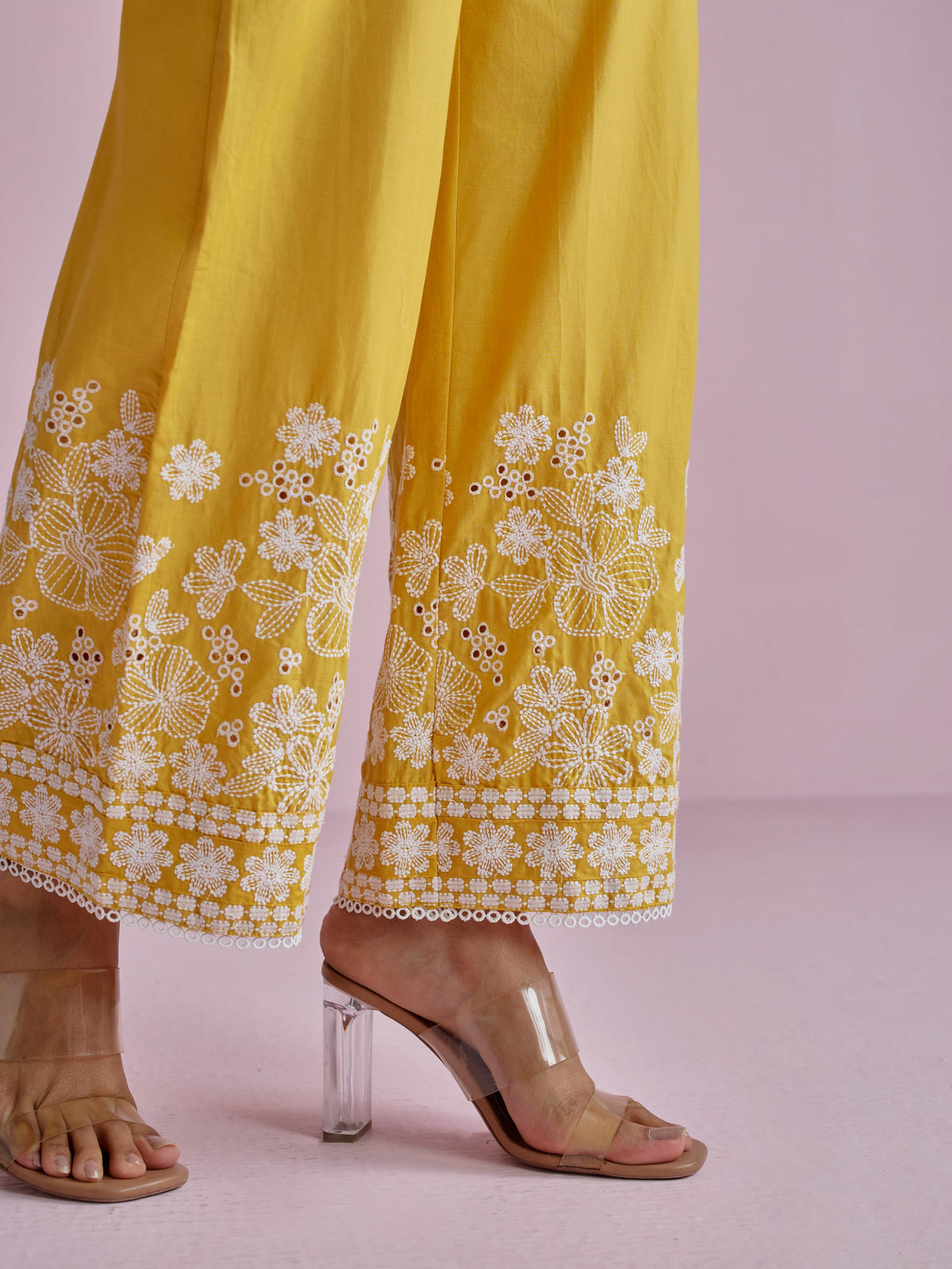 Kalani Supima Cotton Yellow With White Emb Co-ord Set