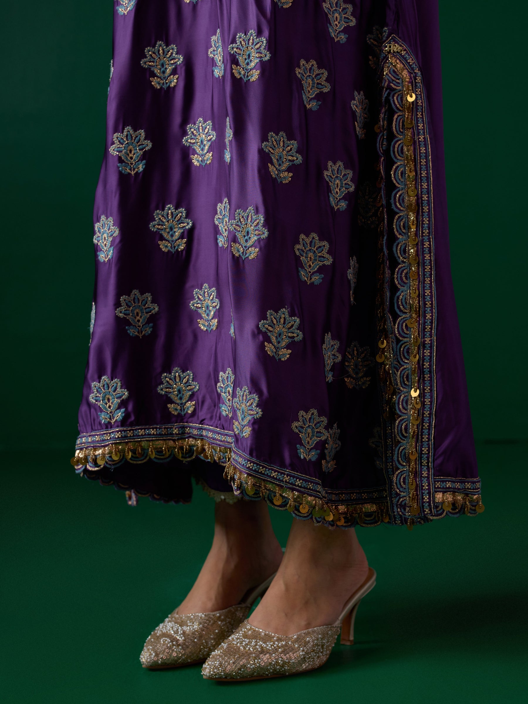 Chitra Cupro Satin Purple Kaftan Set