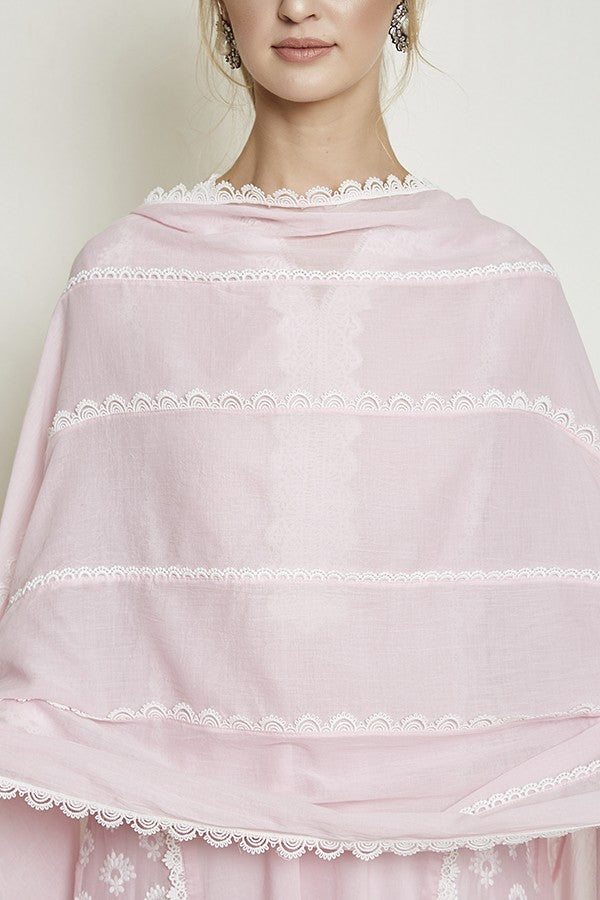 Big & Small Scaloop Lace Chunni Pink