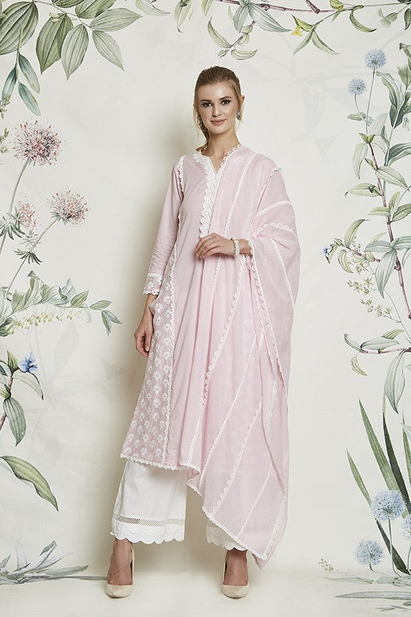 Big & Small Scaloop Lace Chunni Pink