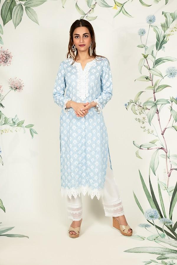 Holly Kurta Light Blue and Multi Lace pyajamas
