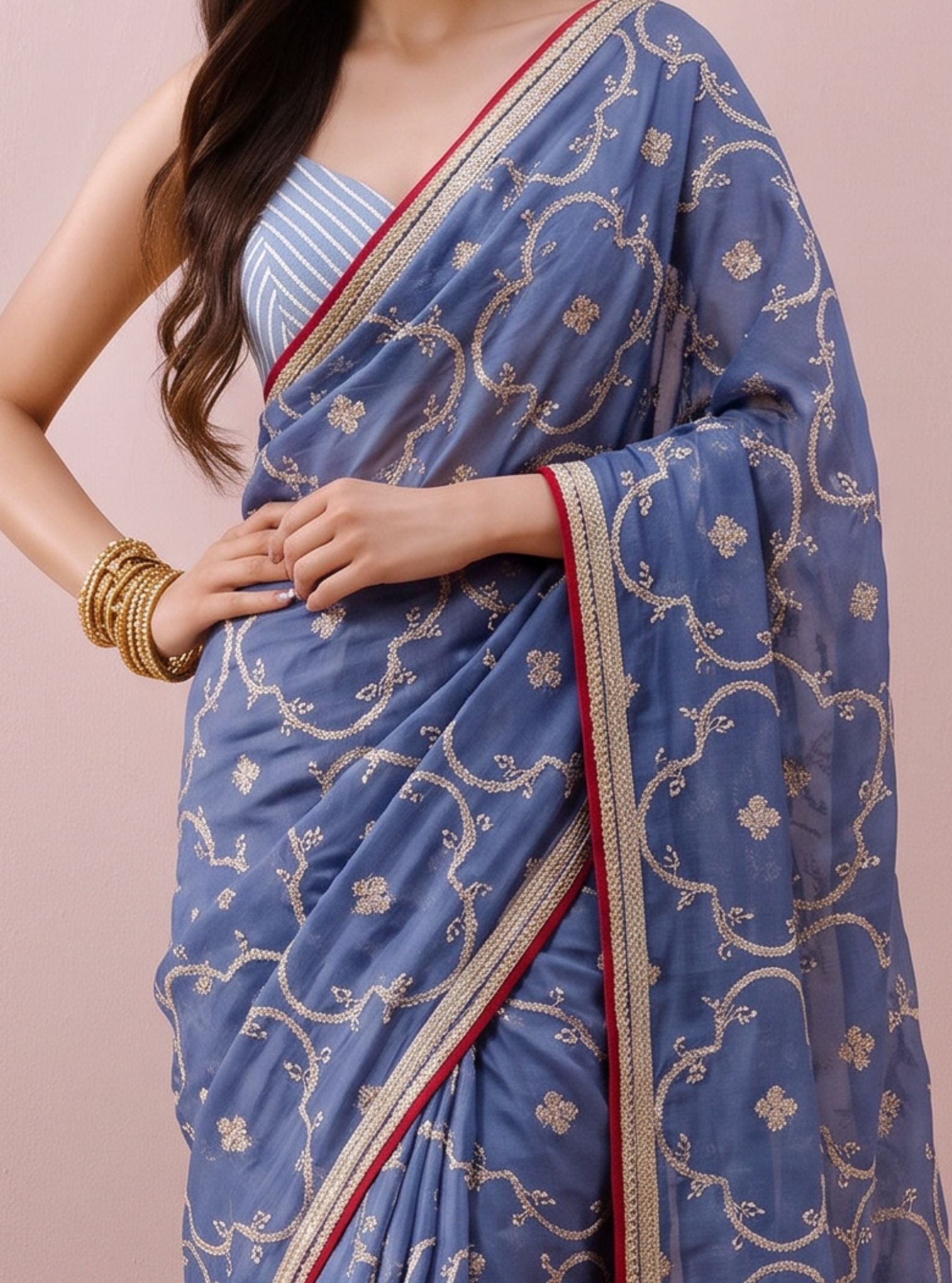 Eshna Organza Navy Saree