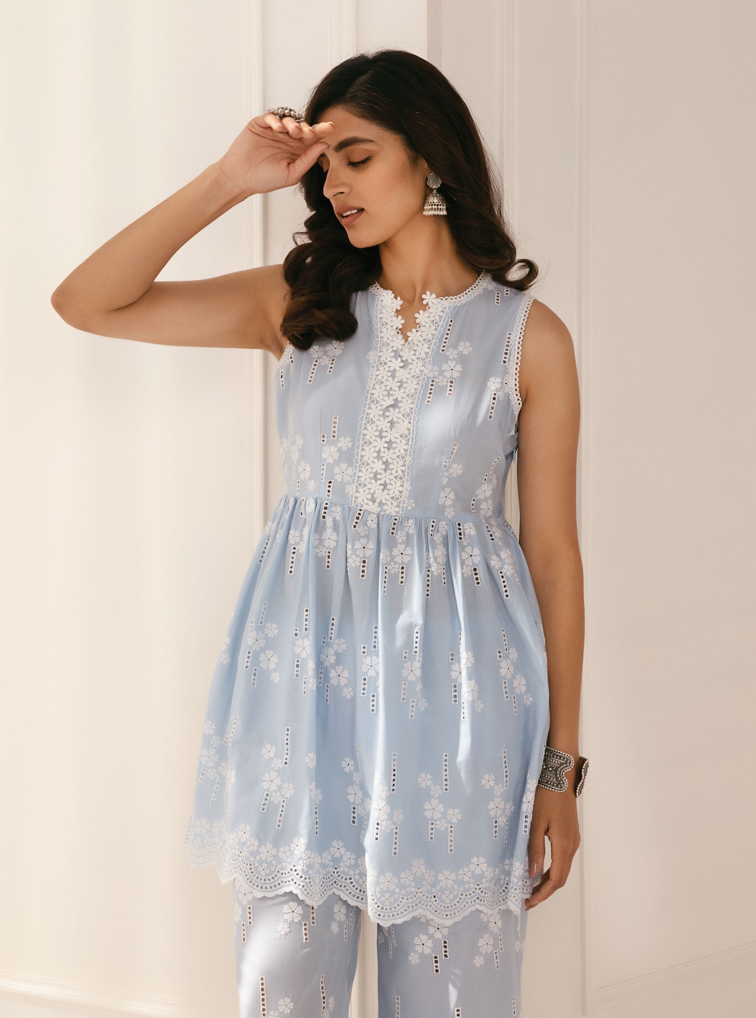 Mulmul Supima Cotton Yana Blue Kurta