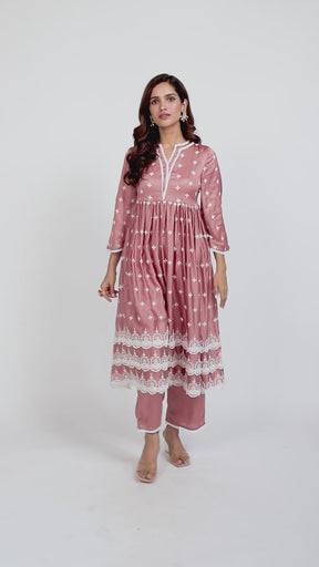 Mulmul Cupro Silk Albany Mauve Kurta With Albany Mauve Pant