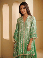 Mulmul Cupro Silk Inara Green Kurta With Inara Green Dhoti Pant
