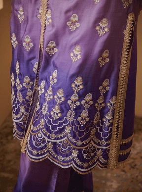 Mulmul Cupro Silk Sidra Purple Kurta With Sidra Purple Pant