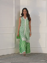 Mulmul Cotton Gabriella Green Kurta With Gabriella Green Garara