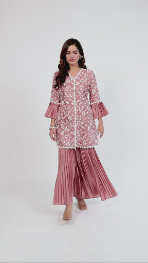 Mulmul Cupro Silk Cairo Mauve Kurta With Cairo Mauve Garara