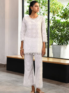 Mulmul Cotton Beverly White Top With Beverly White Pant