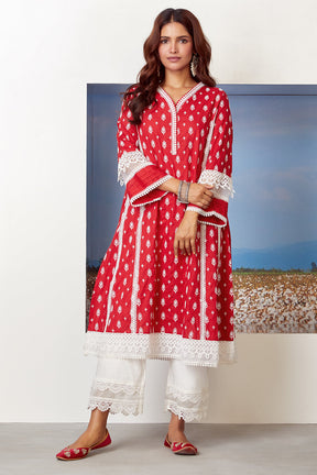 Rangpur Blended Cotton Kurta Palazzo Set in Red #Cotton, #sponsored,  #Blended, #Rangpur, #… | Long kurti designs, Designer dresses online, Party  wear indian dresses