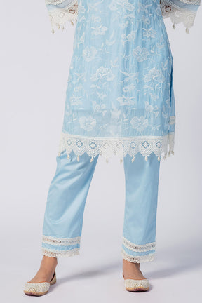 Mulmul Tencel Luxe Organza Maisy Blue Kurta With Pima Cotton Maisy Blue Pant