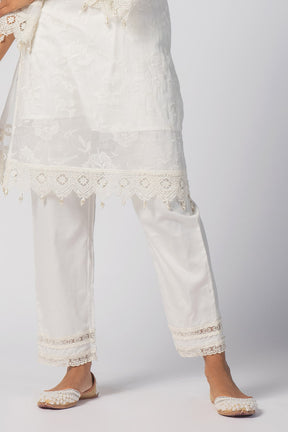 Mulmul Tencel Luxe Organza Maisy Off White Kurta With Pima Cotton Maisy Off White Pant