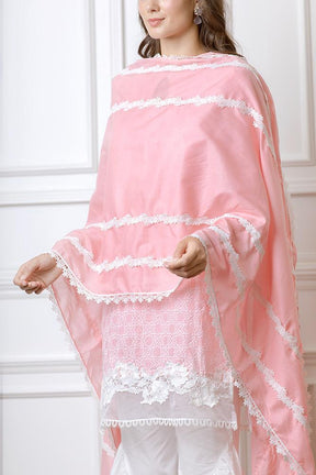 Mulmul Posey Pink Kurta With New Fringe Pyajama