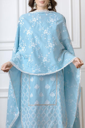 Mulmul Posey Turquoise Kurta With New Fringe Pyajama
