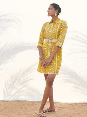 Mulmul Cotton Periwinkle Yellow Dress