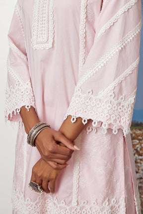 Mulmul Cotton Reverie Pink Kurta With Reverie Pink Sharara