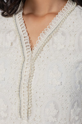 Mulmul Tencel Luxe Organza Savannah Kurta Off White With Supima Cotton Savannah Pant
