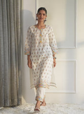 Mulmul Cotton Denise Off White Kurta With Denise Off White Pant